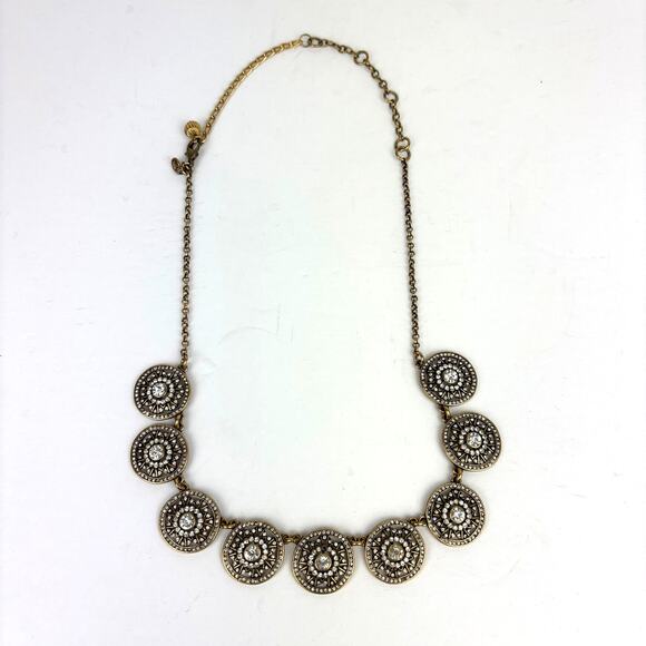 J. Crew Statement Necklace Gold Medallion rhinestone preppy Y2K chunky - Picture 2 of 7